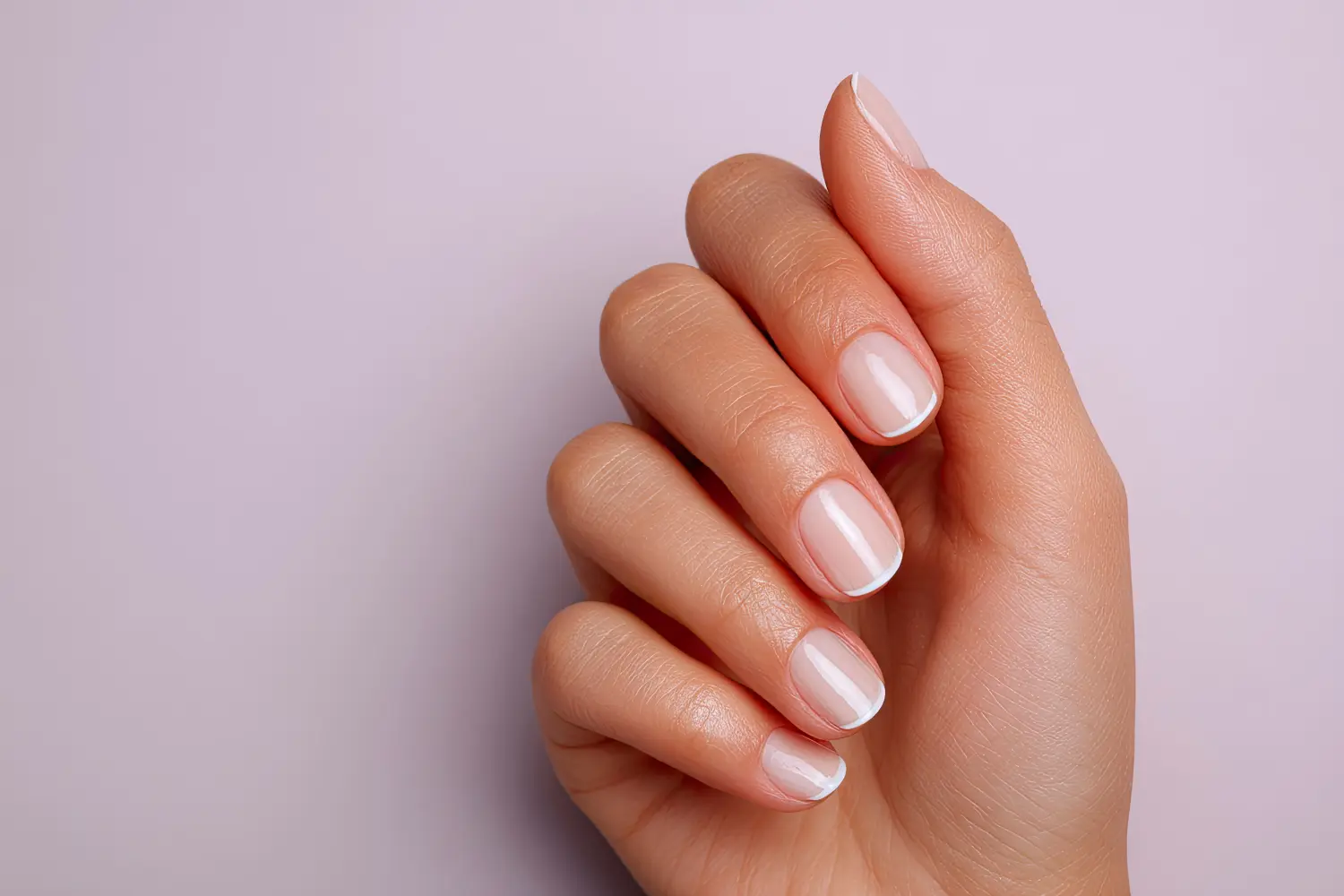Französische Maniküre Nahaufnahme der Hand